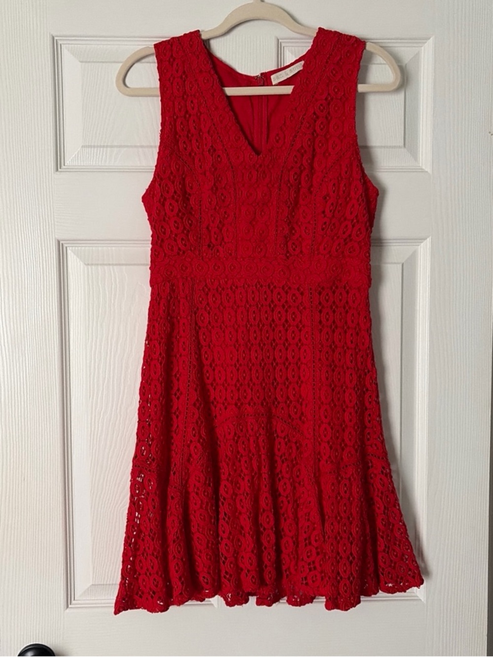 Anthropologie Red Sleeveless Lace V-Neck Dress